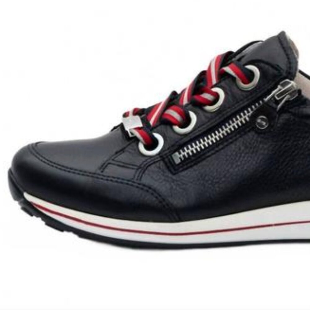 ARA ollie women's zip sneaker in navy w/red and silver laces size 8
